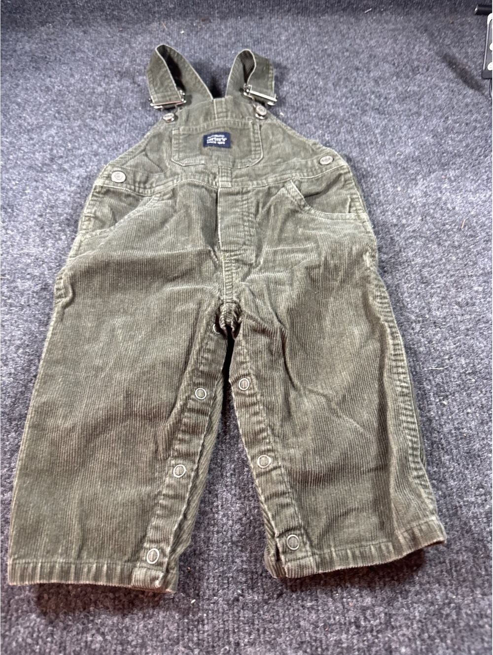 Carter’s Baby 9M Green Corduroy Bib Overalls Snap Leg Adjustable Straps